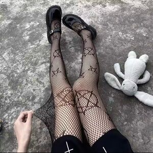 Black Fishnet Tights with Pentagram Pattern